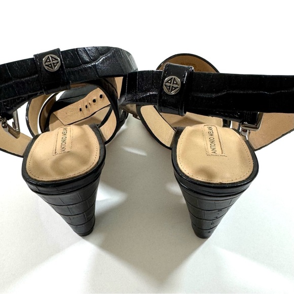 Antonio Melani Broodey Leather Embossed Heels Open Toe - Picture 3 of 7